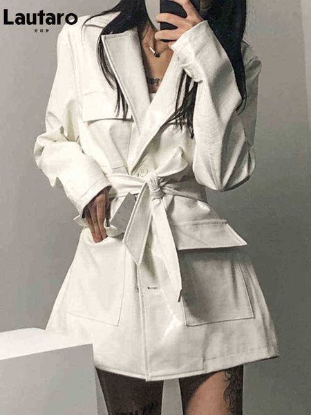 lautaro spring autumn shiny black white crocodile texture leather cargo jacket women many pockets long sleeve belt loose fashion j220727
lautaro spring autumn shiny black white crocodile texture leather cargo jacket women many pockets long sleeve belt loose fashion j220727