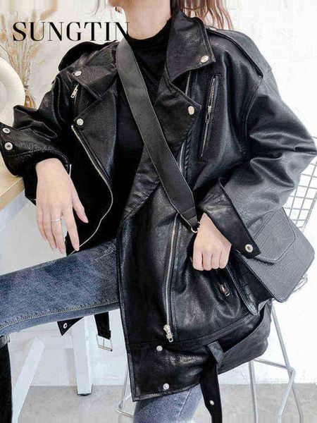 sungtin spring casual women faux leather jacket with belt pu punk oversize moto biker jackets jacket female korean fashion outrunner j220727, Black
sungtin spring casual women faux leather jacket with belt pu punk oversize moto biker jackets jacket female korean fashion outrunner j220727, Black