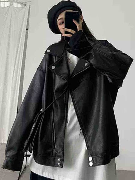 lautaro autumn oversized black soft faux leather biker jacket women long sleeve zipper loose casual korean style fashion 2022 j220727
lautaro autumn oversized black soft faux leather biker jacket women long sleeve zipper loose casual korean style fashion 2022 j220727