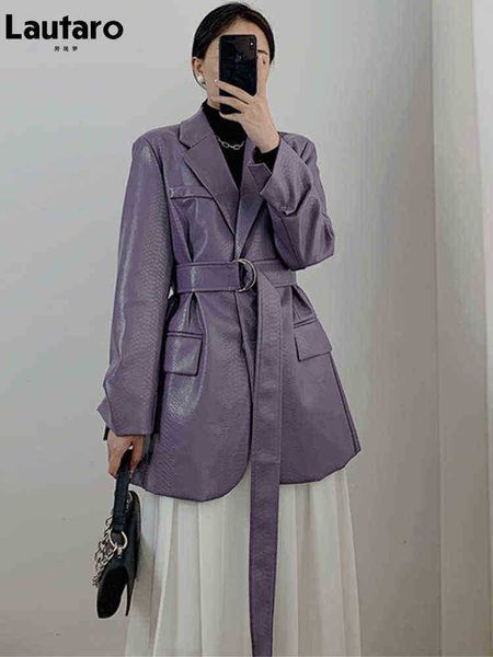 lautaro spring autumn purple crocodile pattern faux leather blazer women long sleeves belt runway designer luxury outerwear 2022 j220727, Black
lautaro spring autumn purple crocodile pattern faux leather blazer women long sleeves belt runway designer luxury outerwear 2022 j220727, Black