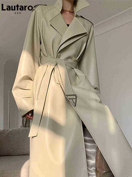 lautaro spring autumn long faux leather trench coat for women belt double breasted luxury elegant fashion 2022 j220727, Black
lautaro spring autumn long faux leather trench coat for women belt double breasted luxury elegant fashion 2022 j220727, Black