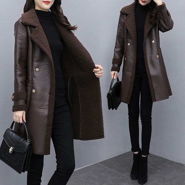 women's leather faux autumn winter pu jackets fashion black coats medium long slim jacket women lamb fleece coat 221116
women's leather faux autumn winter pu jackets fashion black coats medium long slim jacket women lamb fleece coat 221116