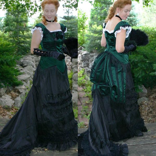 vintage victorian bustle evening dresses gothic green and black prom party gowns ruched straps sauare neck vampire masquerade halloween dres, Black;red
vintage victorian bustle evening dresses gothic green and black prom party gowns ruched straps sauare neck vampire masquerade halloween dres, Black;red