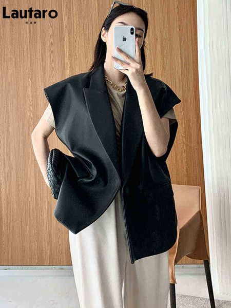 lautaro spring autumn loose black light soft faux leather vest women lapel elegant luxury designer sleeveless jacket fashion j220727
lautaro spring autumn loose black light soft faux leather vest women lapel elegant luxury designer sleeveless jacket fashion j220727
