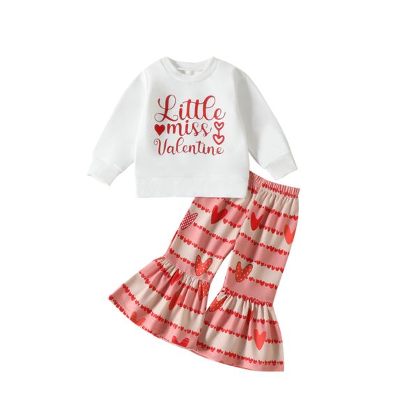 ins the girl's long sleeve heart printing wide-legged pants baby clothes girl cloth clothing sets for valentine day, White