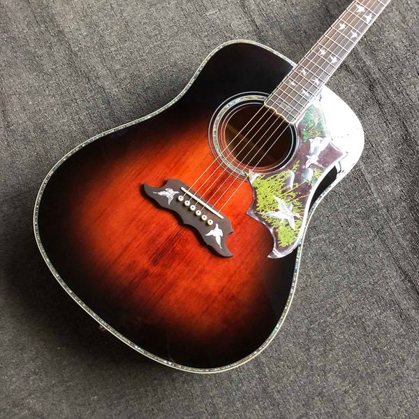 custom gb dreadnought electric acoustic guitar in dark brown finish flamed maple back & sides with 301 electronic preamp
custom gb dreadnought electric acoustic guitar in dark brown finish flamed maple back & sides with 301 electronic preamp