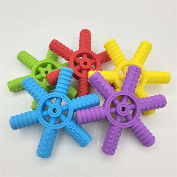 

silicone teethers pirate wheel chew textured teething toys rudder handheld chew stick for baby kids chewable sensory toy