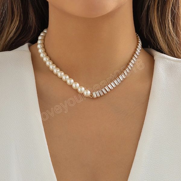 split pearl and crystal chains short choker necklace for women charms ladies luxury collar fashion neck jewelry accessories, Golden;silver
split pearl and crystal chains short choker necklace for women charms ladies luxury collar fashion neck jewelry accessories, Golden;silver
