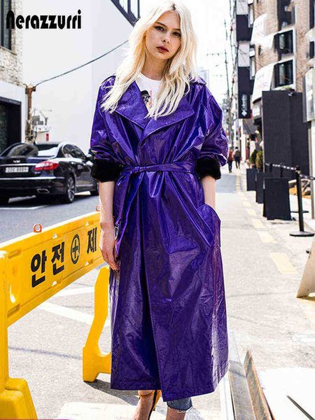 nerazzurri spring autumn purple shiny womens patent leather trenchcoat belt raglan sleeves oversized soft runway long overcoat j220727, Black
nerazzurri spring autumn purple shiny womens patent leather trenchcoat belt raglan sleeves oversized soft runway long overcoat j220727, Black