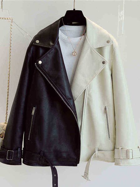 fmfssom 2022 spring autumn women black white splicing faux leather jacket punk style pu jacket female with belt loose outlet j220727
fmfssom 2022 spring autumn women black white splicing faux leather jacket punk style pu jacket female with belt loose outlet j220727