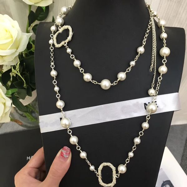 Image of fashion long pearl necklaces chain for women Party wedding lovers gift Bride necklace designer jewelry With flannel bag