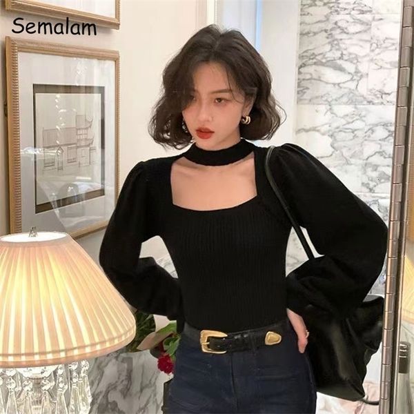 womens sweaters square collar vintage lantern sleeve halter inside elegant chic sweater lady skinny slim korean autumn winter 221115, White;black
womens sweaters square collar vintage lantern sleeve halter inside elegant chic sweater lady skinny slim korean autumn winter 221115, White;black