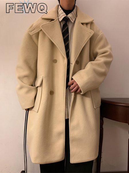 men's wool blends fewq stylish double breasted male medium long woolen coat turndown collar loose men cotton windbreaker winter 24a1109, Black
men's wool blends fewq stylish double breasted male medium long woolen coat turndown collar loose men cotton windbreaker winter 24a1109, Black