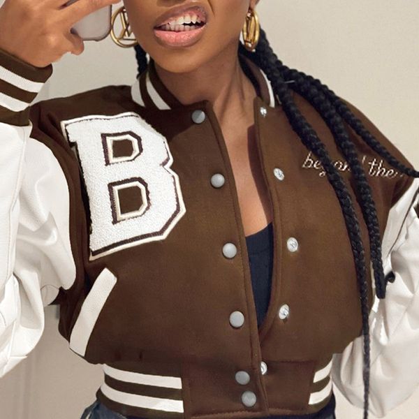 women's jackets brown baseball fashion fall for women patchwork button black crop coats red varsity bomber jacket 221116, Black;brown
women's jackets brown baseball fashion fall for women patchwork button black crop coats red varsity bomber jacket 221116, Black;brown