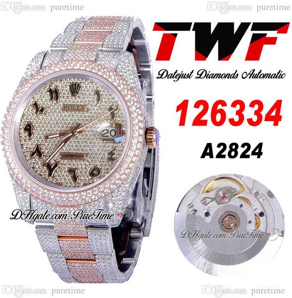 twf v3 full diamonds a2824 automatic mens watch whtie two tone rg black arabic script paved diamond dial and fully iced out 904l steel brace, Slivery;brown
twf v3 full diamonds a2824 automatic mens watch whtie two tone rg black arabic script paved diamond dial and fully iced out 904l steel brace, Slivery;brown