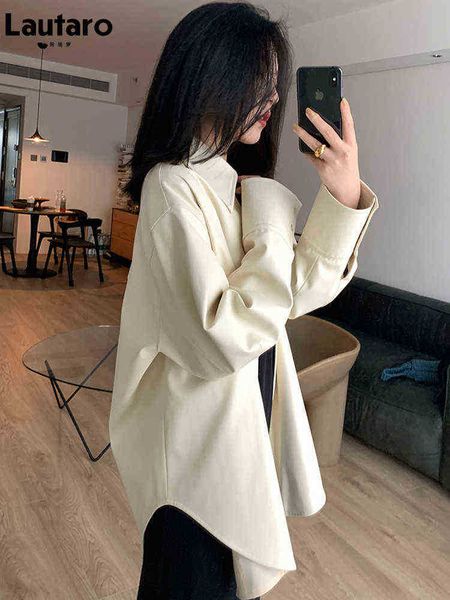 lautaro spring oversized black leather shirt women long sleeve buttons designer loose vintage stylish loose korean fashion 2021 j220727
lautaro spring oversized black leather shirt women long sleeve buttons designer loose vintage stylish loose korean fashion 2021 j220727