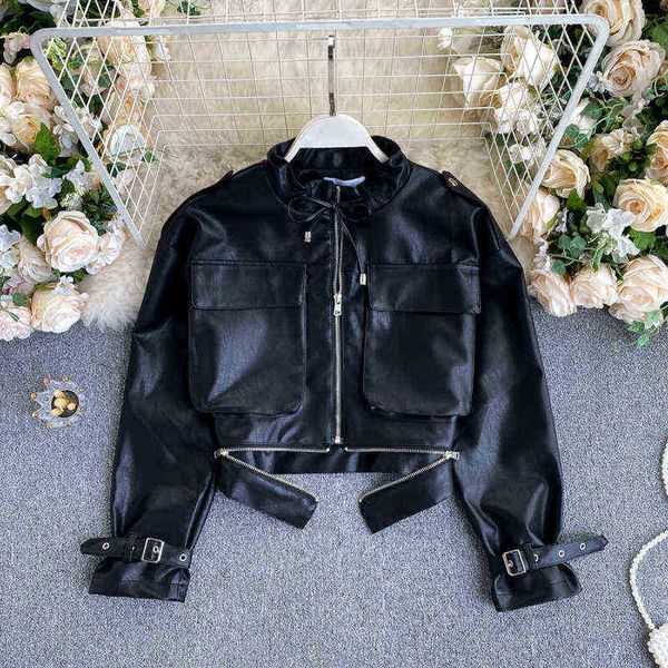 fitaylor 2022 new spring women motorcycle leather jacket fashion large pocket zipper pu jacket casual stand collar jacket j220727, Black
fitaylor 2022 new spring women motorcycle leather jacket fashion large pocket zipper pu jacket casual stand collar jacket j220727, Black