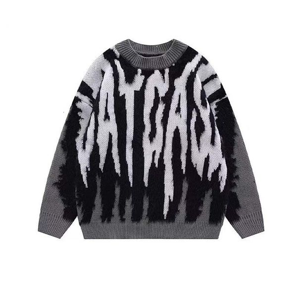 men's sweaters plush lettered jacquard crewneck sweater men's autumn and winter american vintage knit brand minke casual liear 221, White;black
men's sweaters plush lettered jacquard crewneck sweater men's autumn and winter american vintage knit brand minke casual liear 221, White;black