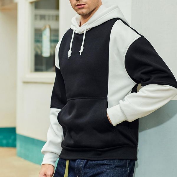 men's sweaters stylish hoodie skinfriendly all match elastic cuff patchwork men sweatshirt 221116, White;black
men's sweaters stylish hoodie skinfriendly all match elastic cuff patchwork men sweatshirt 221116, White;black
