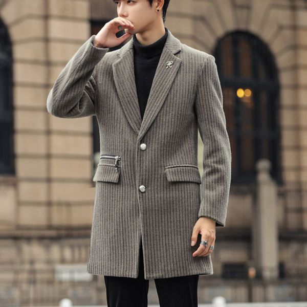 men's wool blends highquality winter wool blends jackets men long striped trench coat casual business overcoat social streetwear windbr, Black
men's wool blends highquality winter wool blends jackets men long striped trench coat casual business overcoat social streetwear windbr, Black
