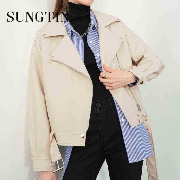 sungtin women loose pu leather jacket with belt faux leather jacket street moto biker leather jacket lady casual outerwear j220727, Black
sungtin women loose pu leather jacket with belt faux leather jacket street moto biker leather jacket lady casual outerwear j220727, Black