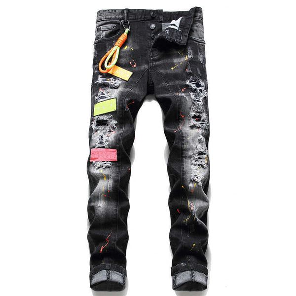 men badge rips stretch black jeans fashion slim fit washed motocycle denim pants men's panelled hip hop trousers for male 1070, Blue
men badge rips stretch black jeans fashion slim fit washed motocycle denim pants men's panelled hip hop trousers for male 1070, Blue