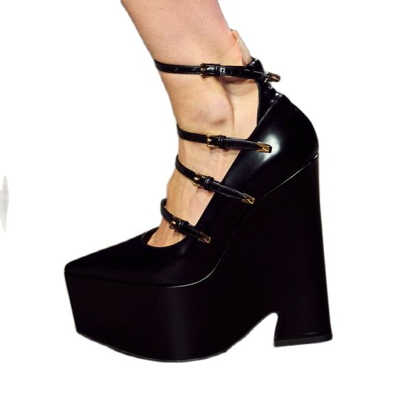 2023 new women's single shoes super high heel party fashion thick soled leather shoes belt buckle spring and autumn, Black
2023 new women's single shoes super high heel party fashion thick soled leather shoes belt buckle spring and autumn, Black