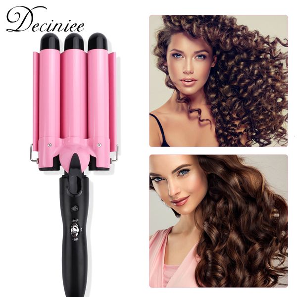 

Curling Irons 3 Barrel Wand Temperature Adjustable 5 Size Perm Splint Ceramic Triple Barrels Hair Waver Portable Curler 221116, Black