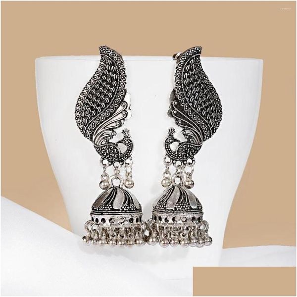 dangle chandelier dangle earrings retro ethnic style oxidized jewellery color afghan long tassel bead drop flower peacock jhumka w dhrok, Silver
dangle chandelier dangle earrings retro ethnic style oxidized jewellery color afghan long tassel bead drop flower peacock jhumka w dhrok, Silver