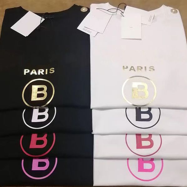 new luxury gilt lettering printed men's t-shirts bal man women's shoulder gold button round neck loose short sleeve top, White;black
new luxury gilt lettering printed men's t-shirts bal man women's shoulder gold button round neck loose short sleeve top, White;black