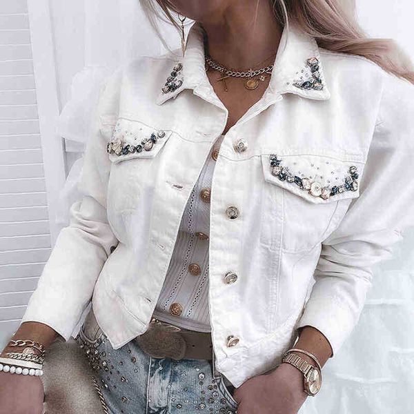 2022 women's denim jacket lapel button casual white rhinestone decoration short denim jacket spring new women's jacket j220727, Black
2022 women's denim jacket lapel button casual white rhinestone decoration short denim jacket spring new women's jacket j220727, Black