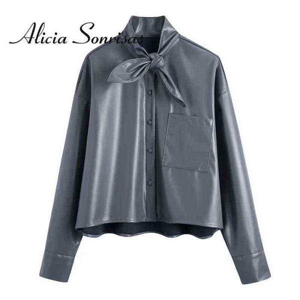 spring autumn women 2022 pu leather shirts casual solid bow fashion loose grey singlebreasted long sleeves vintage lapel shirt j220727, Black
spring autumn women 2022 pu leather shirts casual solid bow fashion loose grey singlebreasted long sleeves vintage lapel shirt j220727, Black