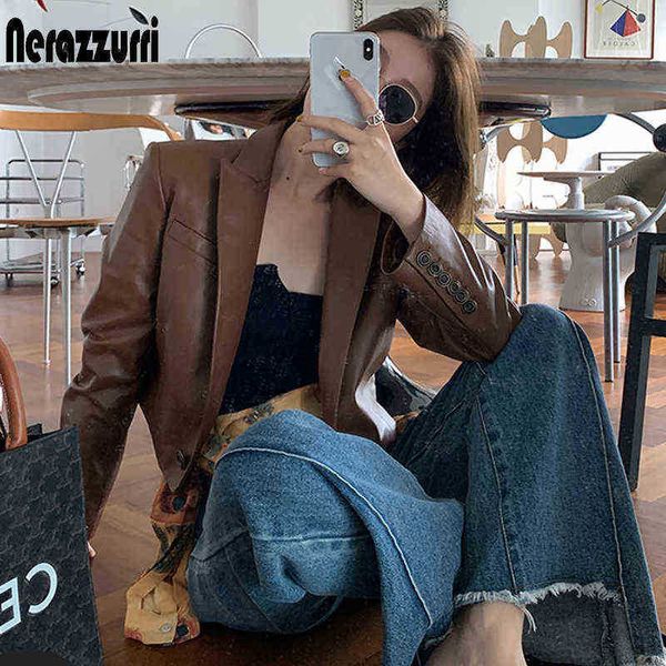 nerazzurri brown cropped leather jacket women long sleeve leather blazers spring black soft light faux leather for women xxl j220727
nerazzurri brown cropped leather jacket women long sleeve leather blazers spring black soft light faux leather for women xxl j220727