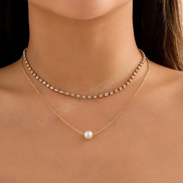 layered shiny rhinestone chain with pearl pendant necklace women trendy charms choker necklaces fashion jewelry accessories, Silver
layered shiny rhinestone chain with pearl pendant necklace women trendy charms choker necklaces fashion jewelry accessories, Silver