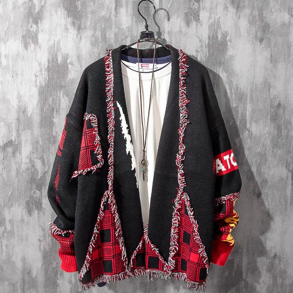 men's sweaters tassel cardigan male oversized sweater harajuku hip hop colorblock patch cardigan fashion warm knitted sweater coat 2211, White;black
men's sweaters tassel cardigan male oversized sweater harajuku hip hop colorblock patch cardigan fashion warm knitted sweater coat 2211, White;black