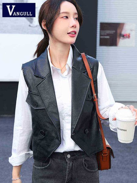 vangull fahion black pu leather vest women double breasted spring short vest female sleeveless turndown collar slim vest j220727
vangull fahion black pu leather vest women double breasted spring short vest female sleeveless turndown collar slim vest j220727