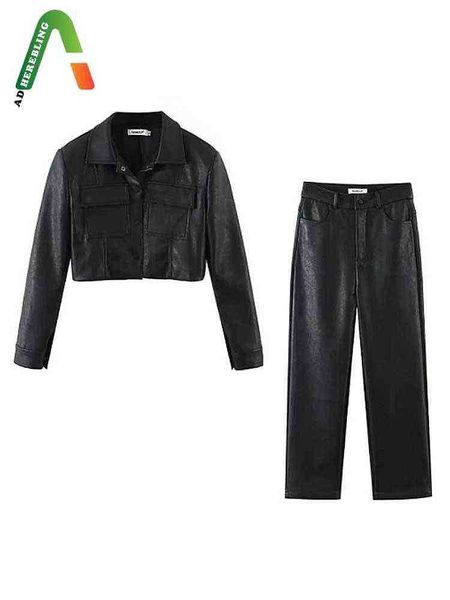 adherebling woman 2022 personalized long sleeve leather jacket traf black leather suit casual pocket leather pants femme j220727
adherebling woman 2022 personalized long sleeve leather jacket traf black leather suit casual pocket leather pants femme j220727