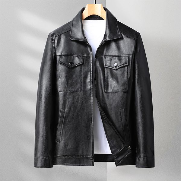 men's fur faux spring middleaged and elderly washed leather jacket lapel short casual outerwear 221116, Black
men's fur faux spring middleaged and elderly washed leather jacket lapel short casual outerwear 221116, Black