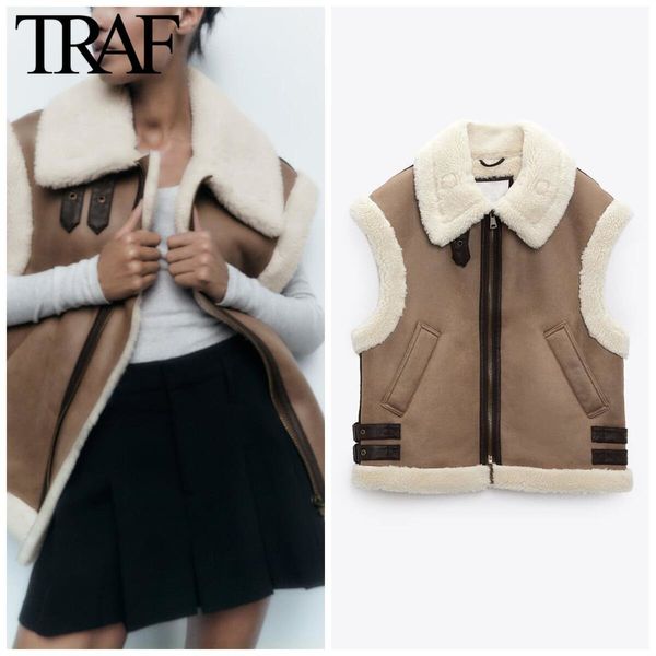 women's vests traf za women fashion winter sleeveless lapel zip locomotive waistcoat chic female suede fur all-in-one vest jacket 22111, Black;white
women's vests traf za women fashion winter sleeveless lapel zip locomotive waistcoat chic female suede fur all-in-one vest jacket 22111, Black;white