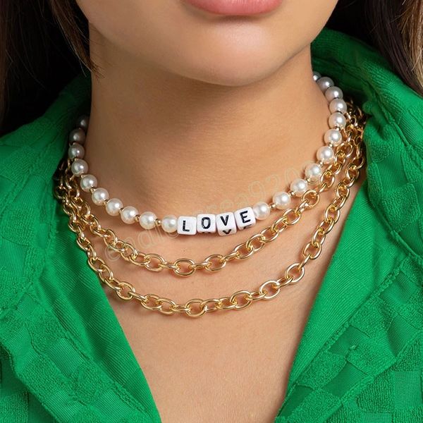 exaggerated imitation pearl metal chain choker necklace for women vintage love letter necklace jewelry, Golden;silver
exaggerated imitation pearl metal chain choker necklace for women vintage love letter necklace jewelry, Golden;silver