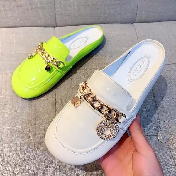 sandals women slipper mules casual slides flip flop design gold chain closed toe slip on round low heels plus size, Black
sandals women slipper mules casual slides flip flop design gold chain closed toe slip on round low heels plus size, Black