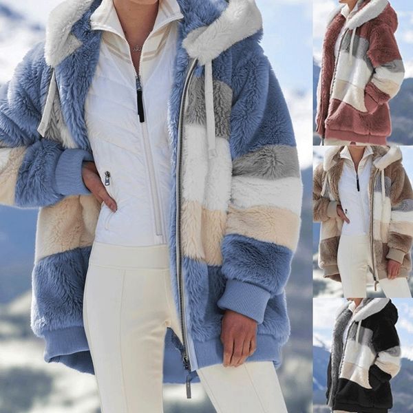 women's jackets winter women warm faux fur coat fashion oversized plush overcoat retro patchwork fleece hooded zipper outwear 221117, Black;brown
women's jackets winter women warm faux fur coat fashion oversized plush overcoat retro patchwork fleece hooded zipper outwear 221117, Black;brown