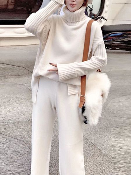 womens two piece pants sweater set warm suit for women winter knitted suits 2 soild turtleneck loose trousers office lady suit 221117, White
womens two piece pants sweater set warm suit for women winter knitted suits 2 soild turtleneck loose trousers office lady suit 221117, White