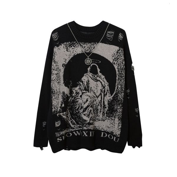 men's sweaters with necklace ripped oversized frayed knitted harajuku winter black gothic men y2k grunge women red sweater 221117, White;black
men's sweaters with necklace ripped oversized frayed knitted harajuku winter black gothic men y2k grunge women red sweater 221117, White;black