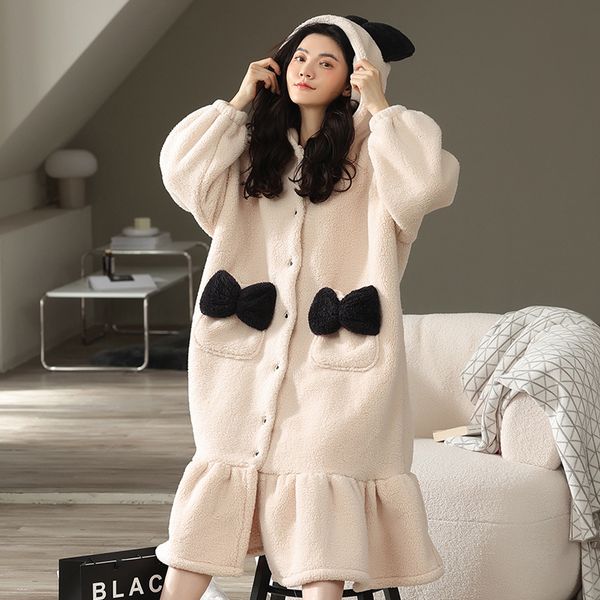 winter thickened women's sleepwear plush nightgown warm flannel pajamas coral velvet medium length bathrobe household clothes, Black;red
winter thickened women's sleepwear plush nightgown warm flannel pajamas coral velvet medium length bathrobe household clothes, Black;red