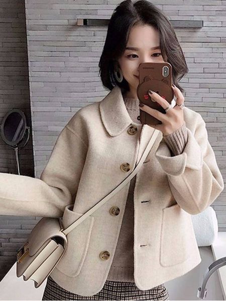 women's wool blends woman short woolen coat plaid fashion autumn jacket 221117, Black
women's wool blends woman short woolen coat plaid fashion autumn jacket 221117, Black