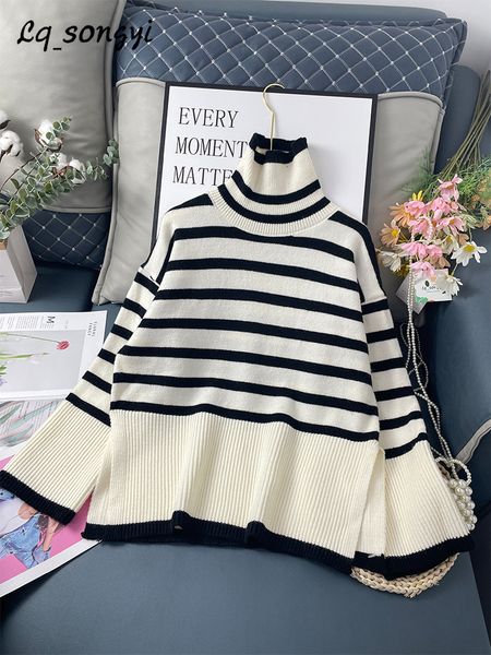 women's sweaters women sweater turtleneck jumper autumn winter knitted pullover vintage flare sleeve striped sweaters lq songyi lq15 22, White;black
women's sweaters women sweater turtleneck jumper autumn winter knitted pullover vintage flare sleeve striped sweaters lq songyi lq15 22, White;black