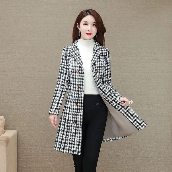 women's wool blends elegant women winter coat quality casual warm woolen female mid-length lattice outerwear jackets 221117, Black
women's wool blends elegant women winter coat quality casual warm woolen female mid-length lattice outerwear jackets 221117, Black