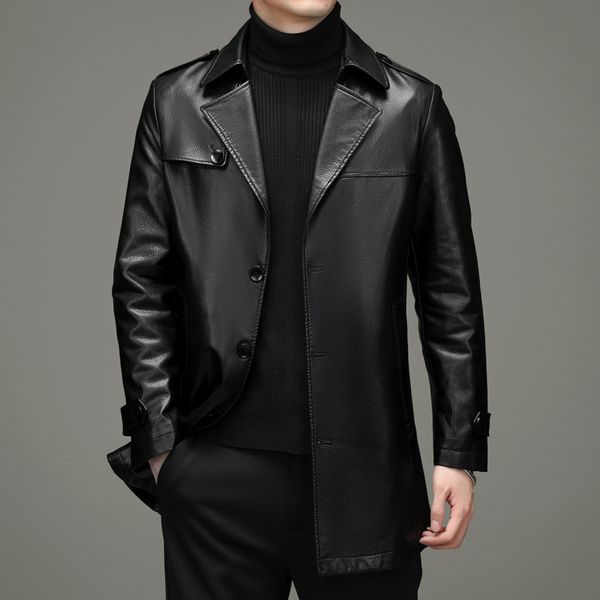 men's fur faux fur leather men's medium and long leather jacket lapel spring and autumn business casual coat jacket 221116, Black
men's fur faux fur leather men's medium and long leather jacket lapel spring and autumn business casual coat jacket 221116, Black