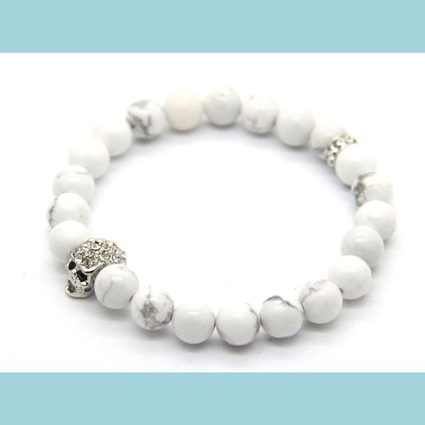 beaded new design high grade jewelry wholesale 8mm natural white howlite stone beads crystal skl bracelets mens gift drop delivery dhodt, Black
beaded new design high grade jewelry wholesale 8mm natural white howlite stone beads crystal skl bracelets mens gift drop delivery dhodt, Black